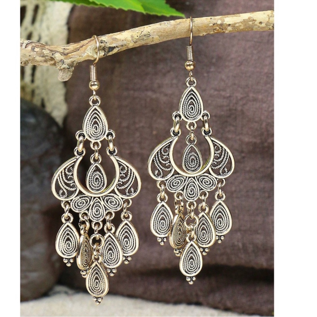 Boho Gold Tone Light Weight Drop Earrings